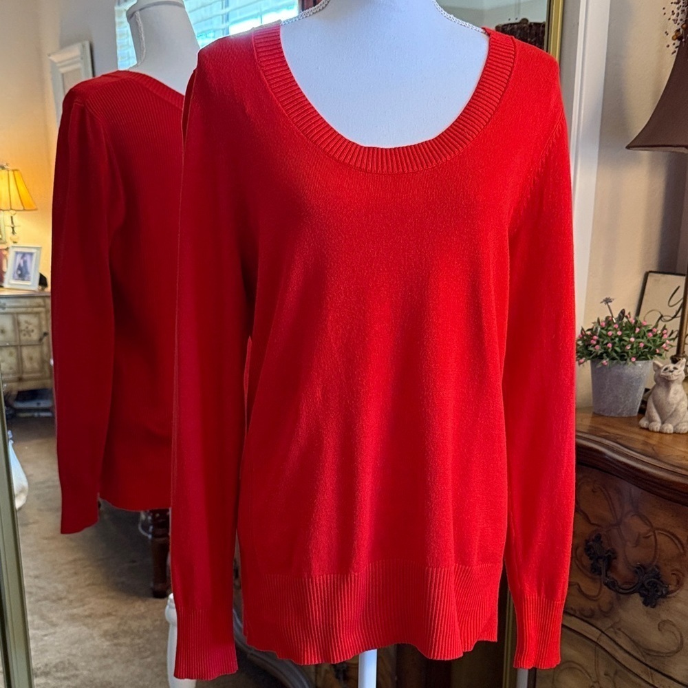 Attention Vibrant Red/Orange Scoop Neck Sweater